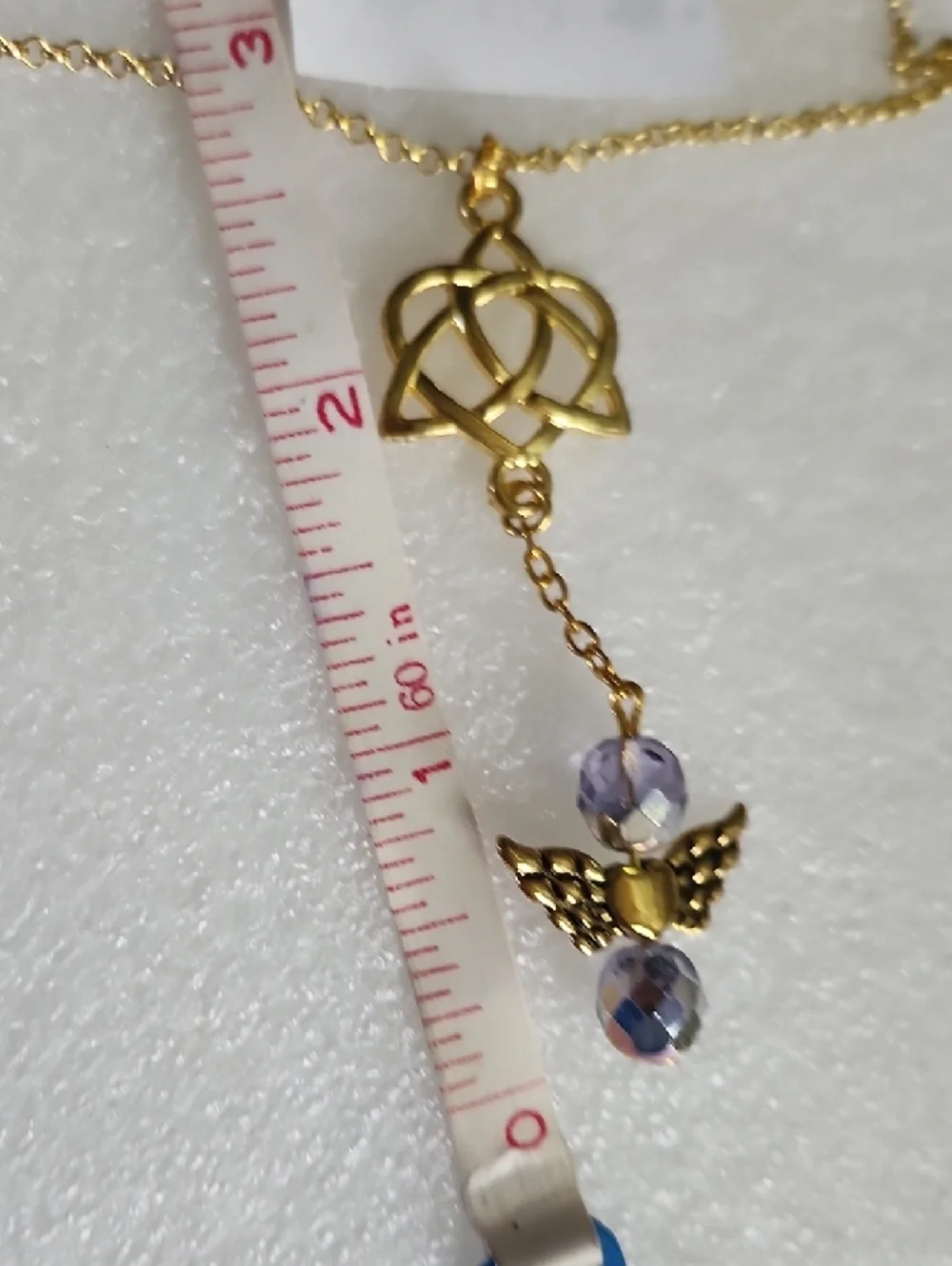 Hand Crafted Gold-Tone Celtic Knot Necklace with Lavender Bead Angel